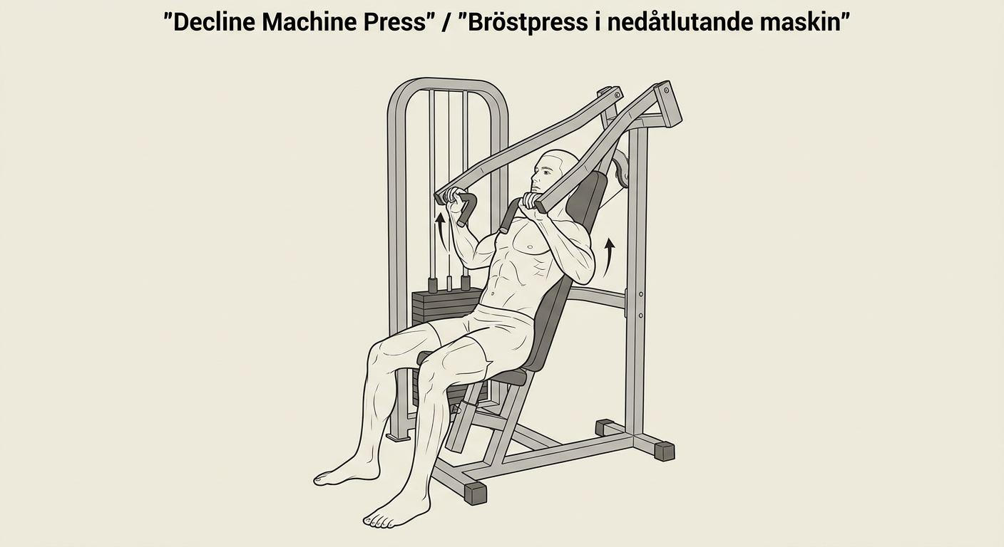 Bröstpress i nedåtlutande maskin